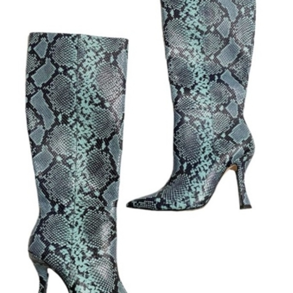 Gianni Bini Teal and Black Snakeskin Heeled Boots